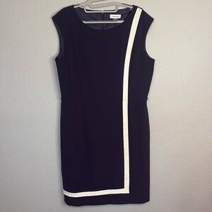 Calvin Klein Navy Blue and White Midi Dress